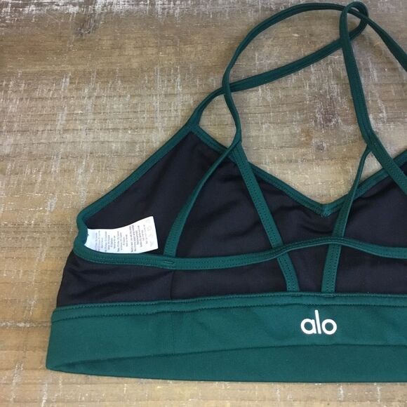Alo Yoga green grey black sports workout yoga bra top spaghetti straps size XS - Picture 5 of 8